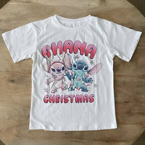 5/$20 NEW 6/6X Girls Stitch & Angel Ohana Christmas Tee - Picture 1 of 3